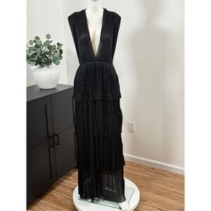 Sabina Musayev Skylar Tiered Metallic Maxi Dress Black Size Large $570